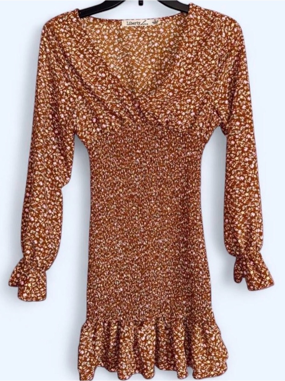 Liberty Brown Tan Ruched Sheath Dress